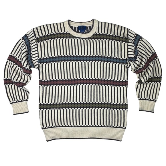 Cambridge Classics Other - Vintage 90s Cambridge Classics Men Large Knit Sweater Retro Stripe Ribbed Cotton